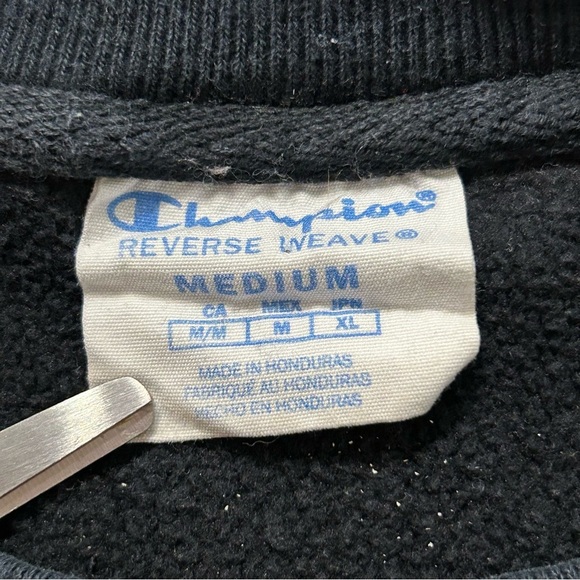 Champion Reverse Weave Script Logo Crewneck Black White Red Men's M Cotton Poly - Picture 7 of 8